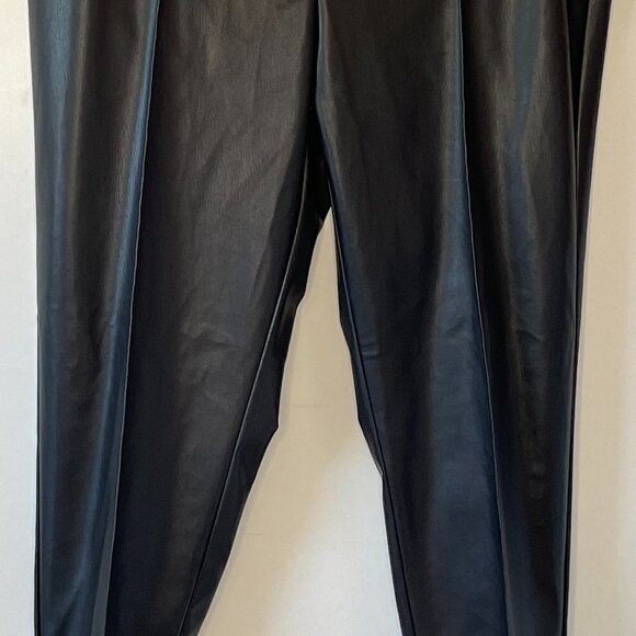 Zac & Rachel NEW Vegan Leather Black Leggings have Permanent Crease Down Front - Picture 3 of 10